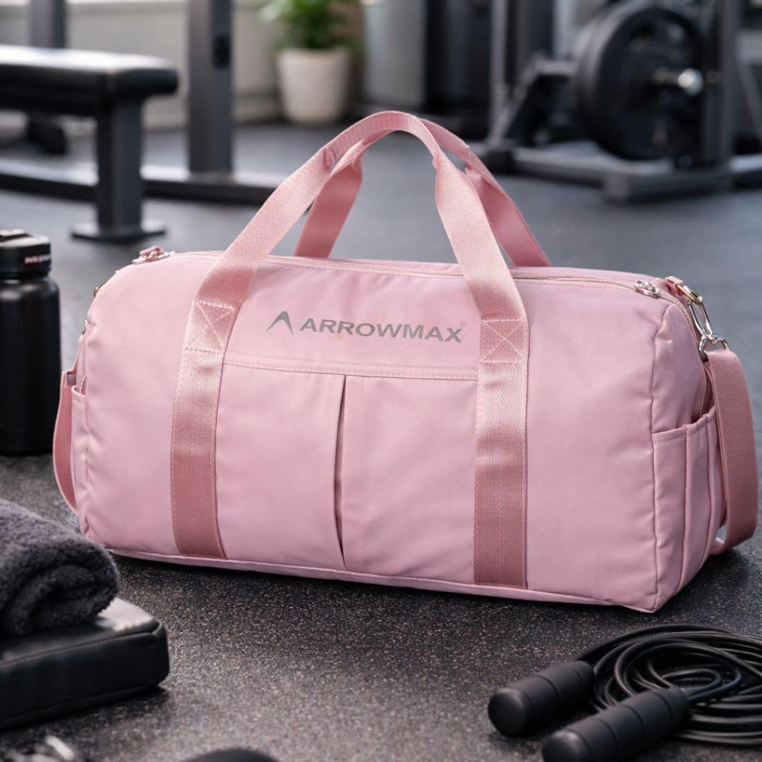 ArrowMax Gym Bag for Men & Women | Pink Duffle Bag with Shoe Compartment | Travel Gym Bag - Polyester, Regular Size-image-17