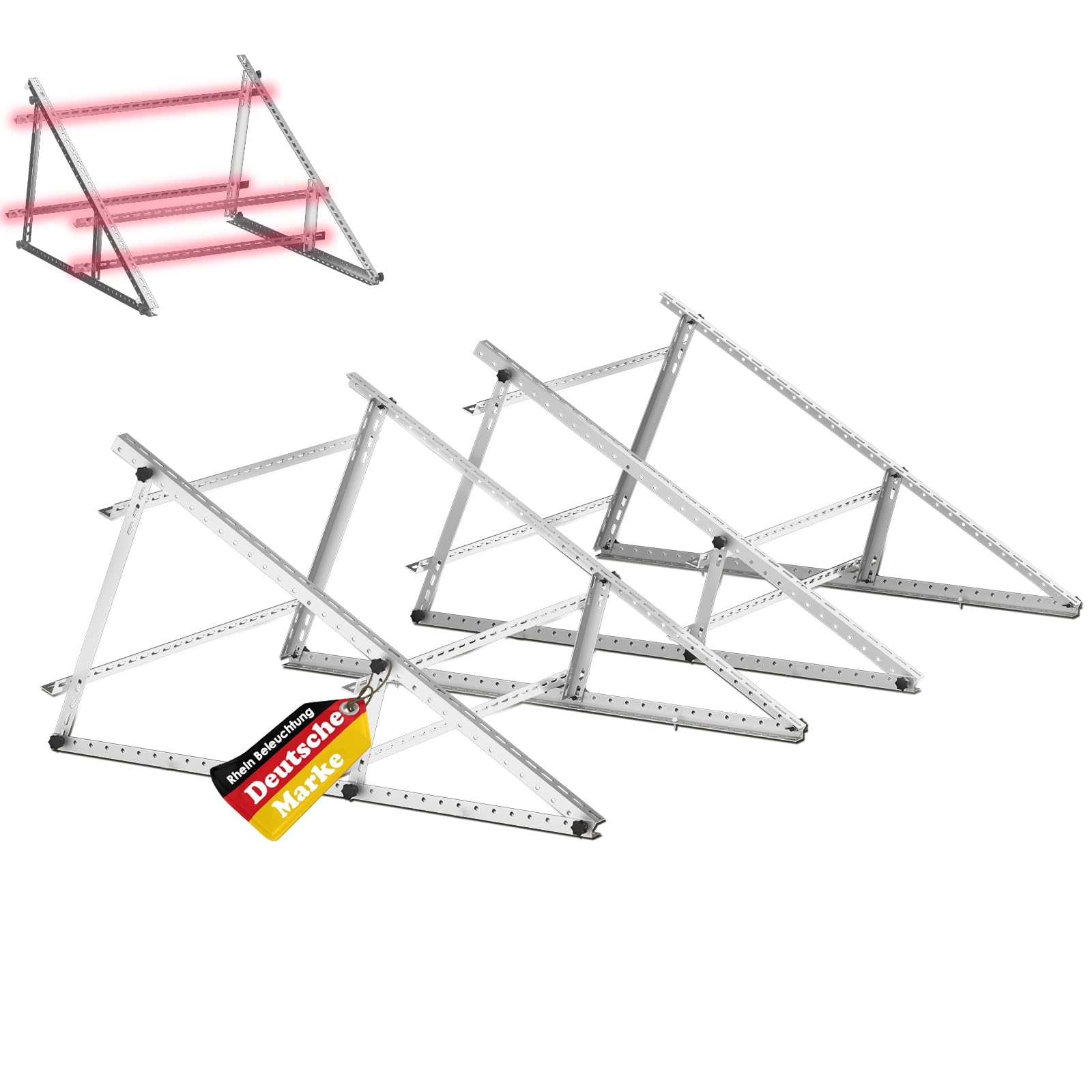 Lot de 2 supports pour centrale électrique de balcon - 117 cm - Support de panneau solaire plat pour panneaux solaires - Angle réglable de 0 à 90 ° - Compatible avec les panneaux solaires de 100 à 600
