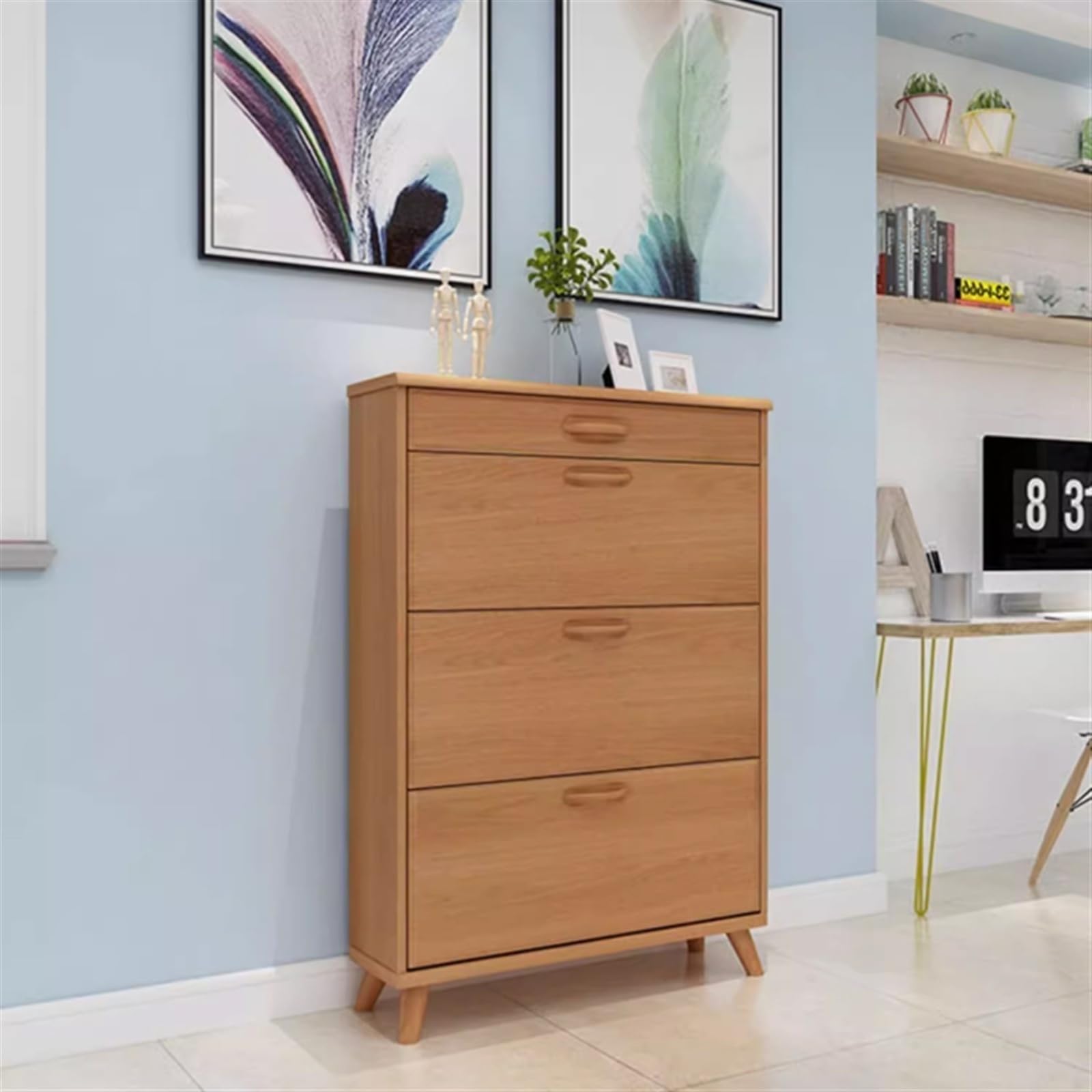 BLuVLy Armoire de Rangement pour Chaussures Fine avec 3 tiroirs rabattables – Étagère à Chaussures Peu encombrante pour Chaussures, élégante et Fonctionnelle (70 x 24 x 133 cm)