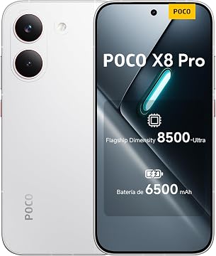 XIAOMI POCO X8 Pro - Smartphone de 8+256GB, Dimensity 8500-Ultra, batería de 6500 mAh, Sensor Sony IMX882 de 50MP con OIS, 1 año de garantía Extra, Cargador no Incluido, Blanco (Versión ES)