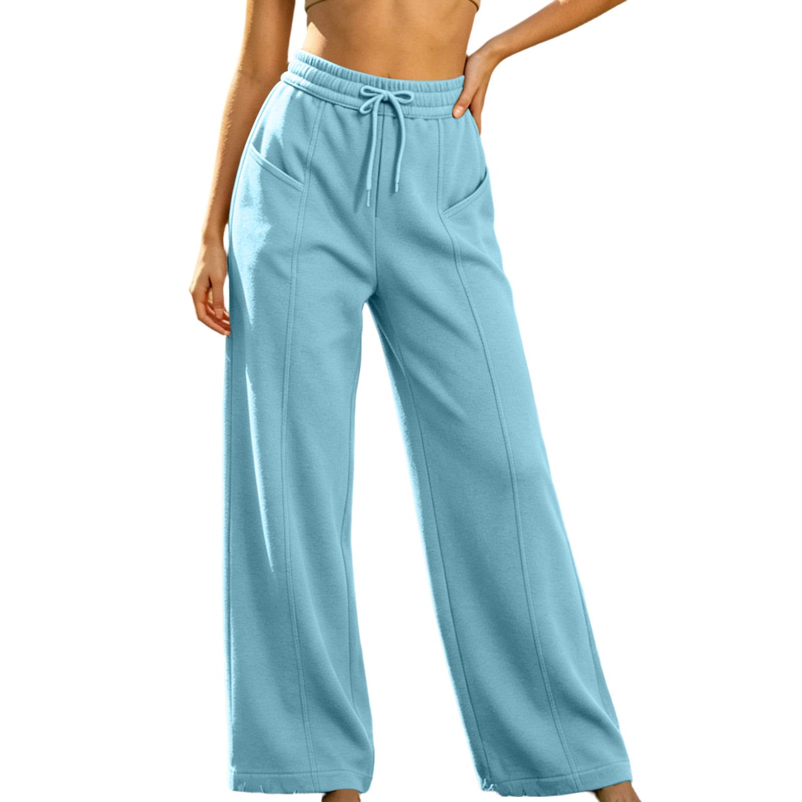 Pantaloni Donna Invernali Caldi Gamba Larga Pants Pantalone A Vita Alta vestibilità Ampia Casual Sport Lounge Pantaloni Donna Invernale con Coulisse Pants Activewear con Tasche Streetwear