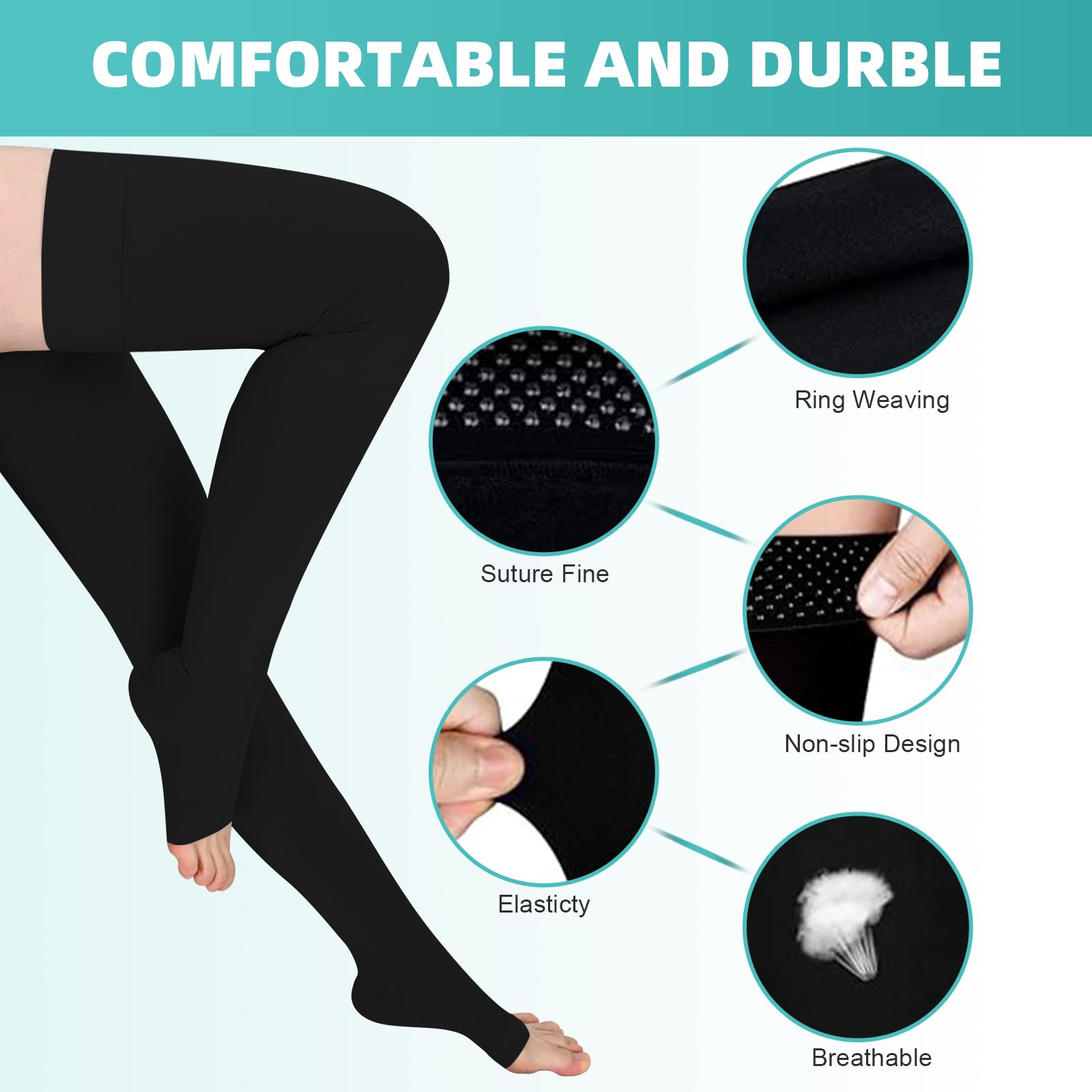 2 paia di calze a compressione mediche da uomo e da donna, 20-30 mmHg, classe II, coscia, calze a compressione per viaggi aerei, supporto graduato per vene varicose