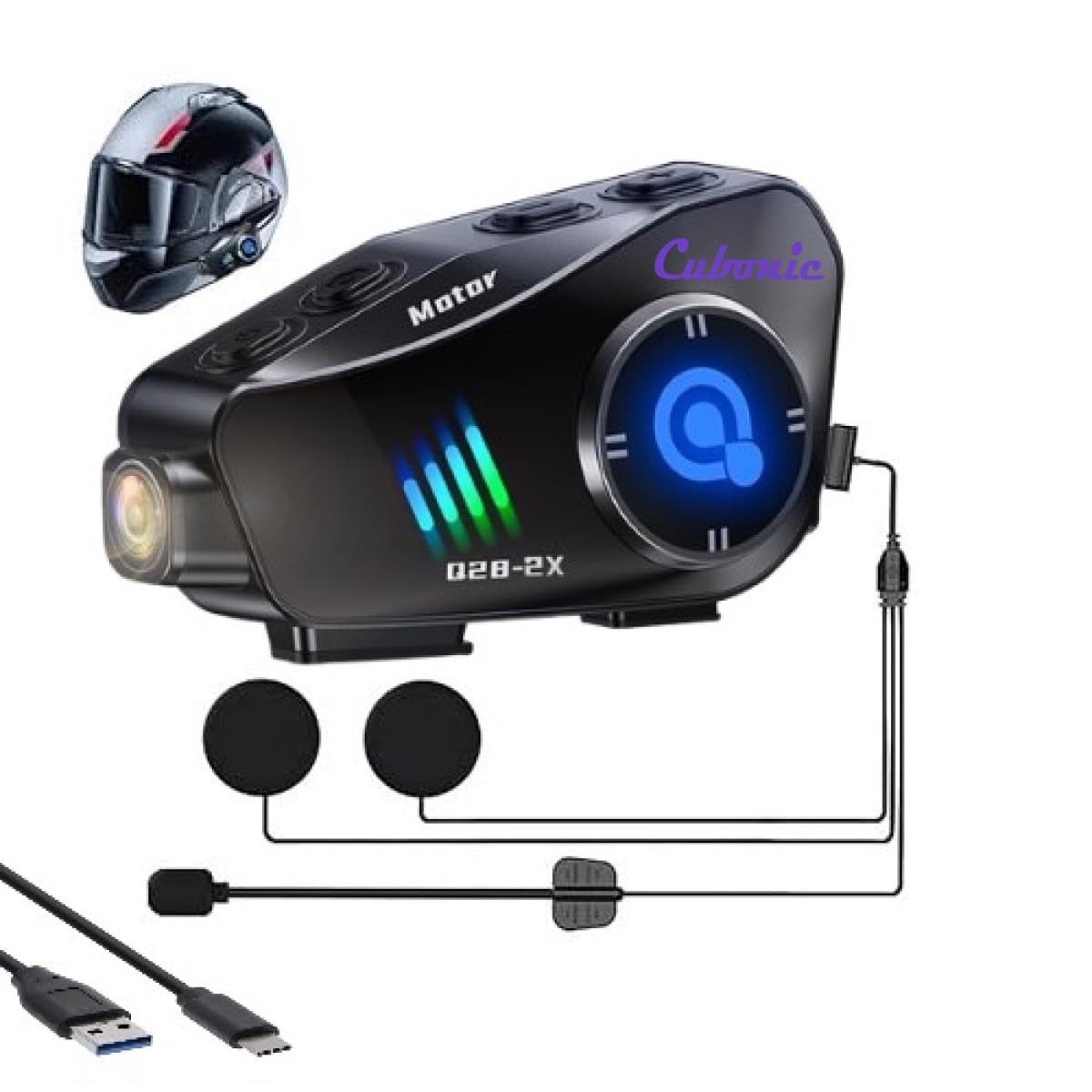Cubonic Q28-2X Bluetooth Helmet Headset with WiFi Access Camera【1080P HD,120° Wide Angle 】, 360° Rotating, 1000M Distance 2 Person Intercom with Soft and Hard Mic Suitable for All Helmets-image-9