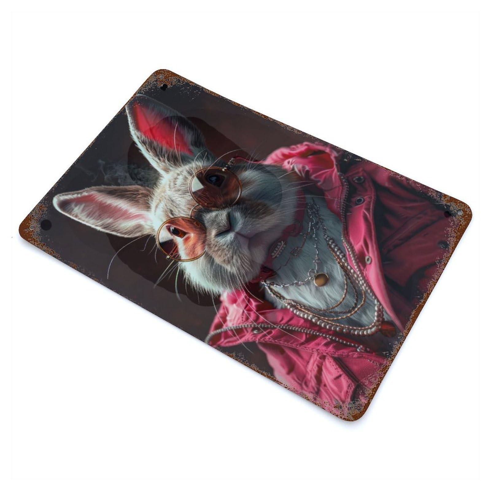 Vintage Rust Metal Sign Stylish Bunny Chic 11.8"x7.9", Decorative Metal Wall Art for Basement, Hobby Room And Garage Decor