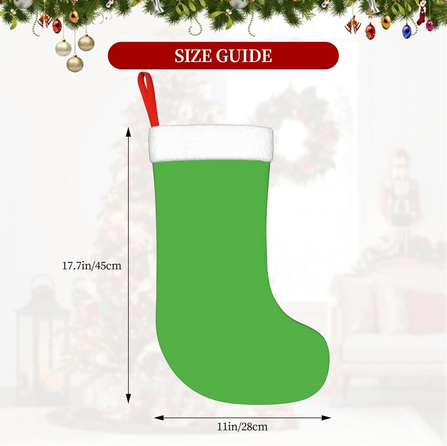 Lime Green Print Christmas Stockings, Hanging Fireplace Xmas Decor image 4