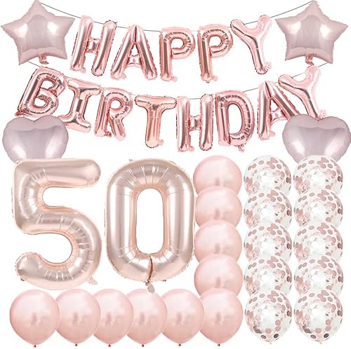 Decoraciones de cumpleaños número 50, suministros para fiestas, globos de oro rosa con el número 50, globos de aluminio de Mylar 50 para decoración