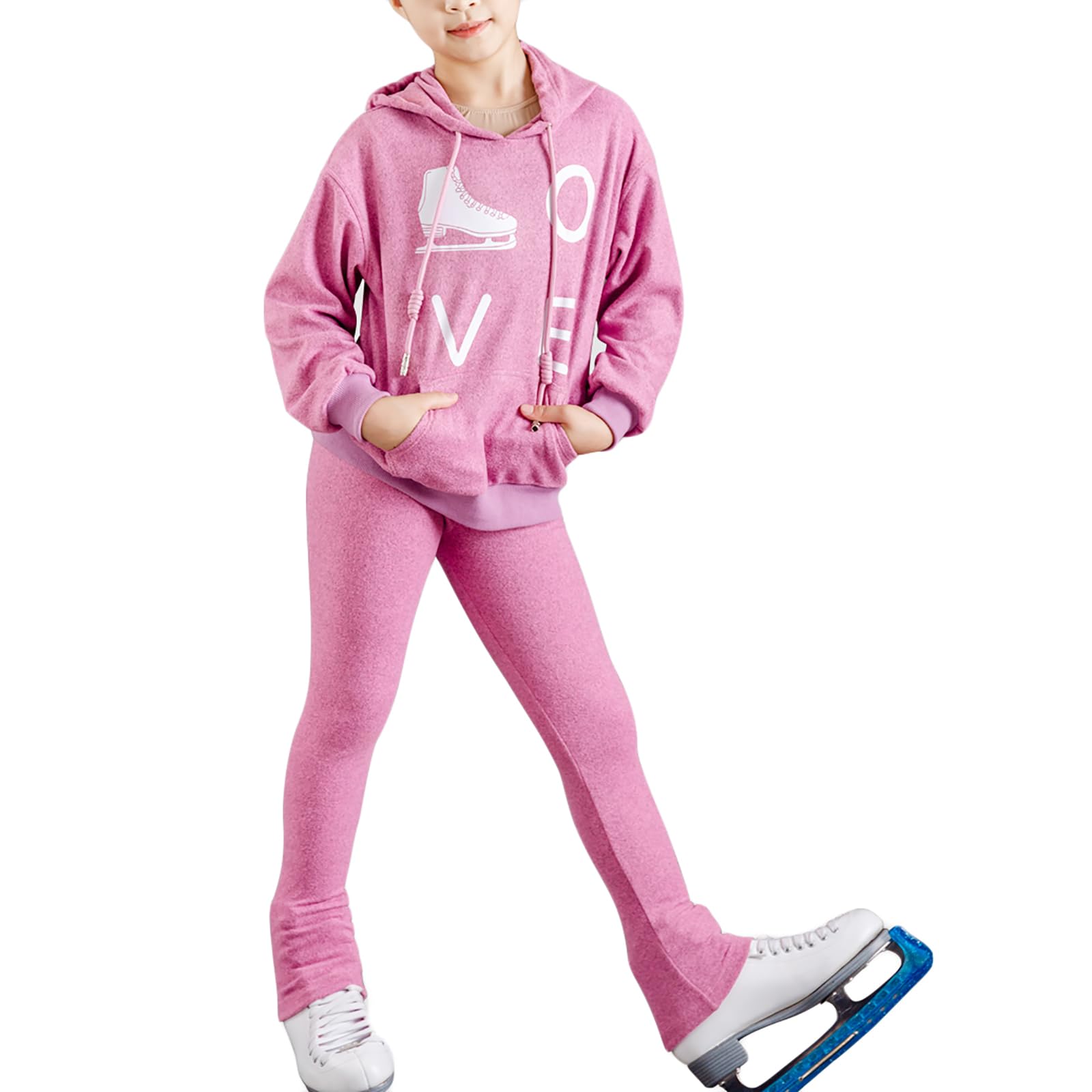 Set di Abbigliamento Sportivo per Pattinaggio Artistico Donne Giacca con Cappuccio e Pantaloni Tracksuits(Size:XL,Color:Rosa)