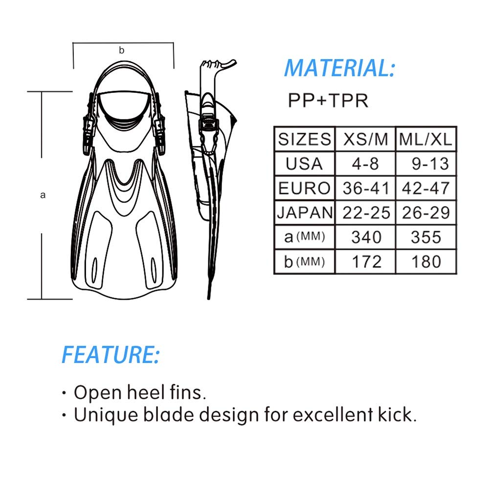 Pinne da Nuoto for Adulti, Corte, for Immersioni, Snorkeling, Scarpe, Pinne da Nuoto, Pinne da Immersione con Tallone
