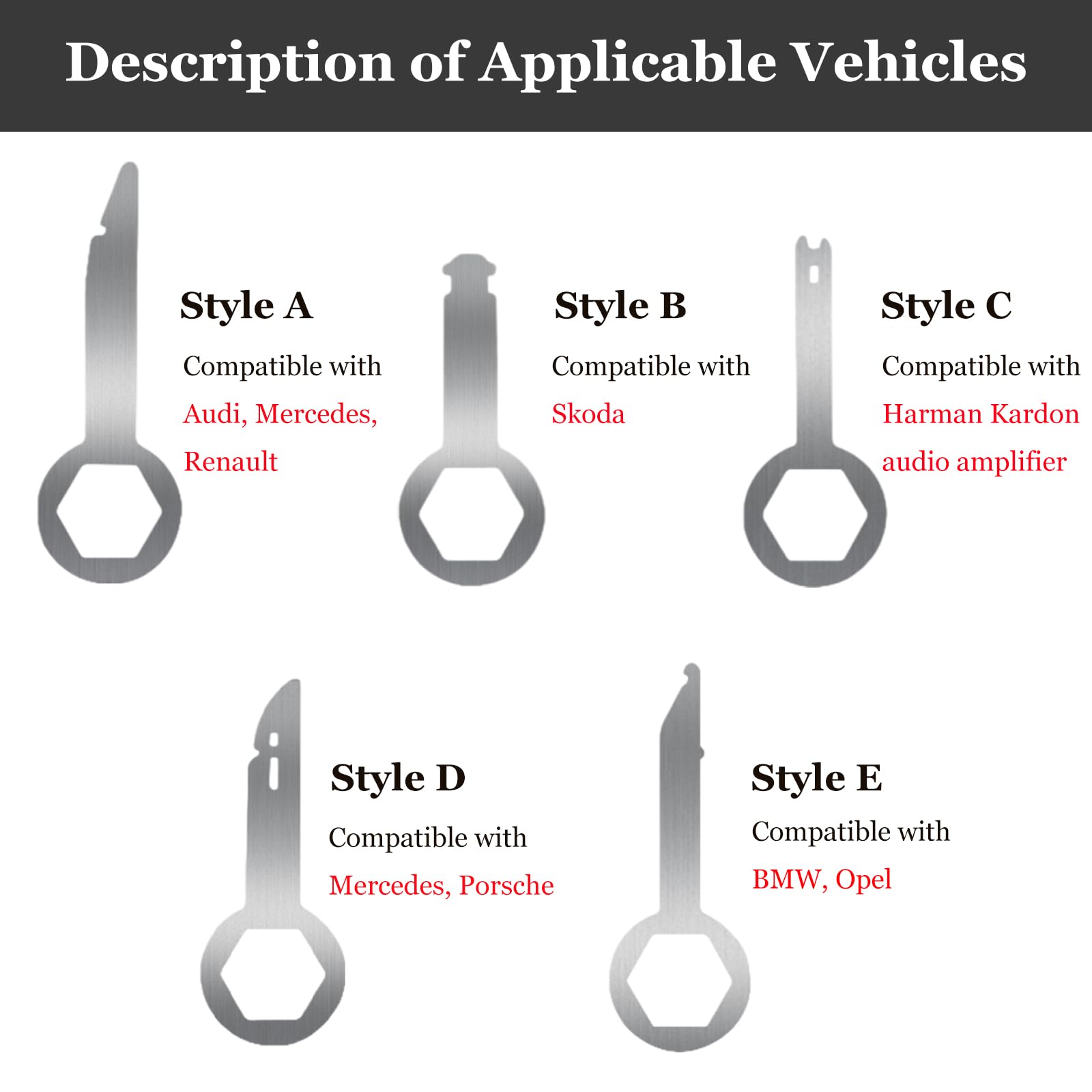 BZKSER 4Pcs Chiave per Sblocco dell'Autoradio Chiave Rimozione Stereo Compatibile Compatibile con Autoradio di Serie Auto Set Composto da 2 Coppie Chiavi Estrazione in Acciaio Kit Universale