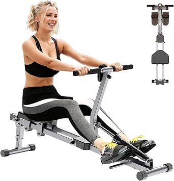 Home Folding Rowing Machine,Indoor Fitness Hydraulic Rowing Machine,300LBS Weight Capacity with 12 Levels of Adjustable Resistance,LCD Display for Real-time Recording,Dual Tracks for Quieter
