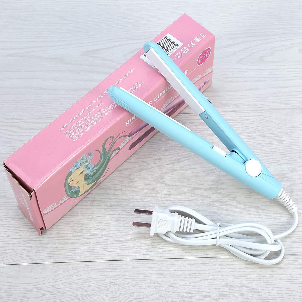 Mini Hair Straightener, 2 in 1 Mini Hair Straightener Ceramic Tourmaline Plate Beauty Flat Iron Heating Curler, Hair Straightening Irons(US Plug-Blue)