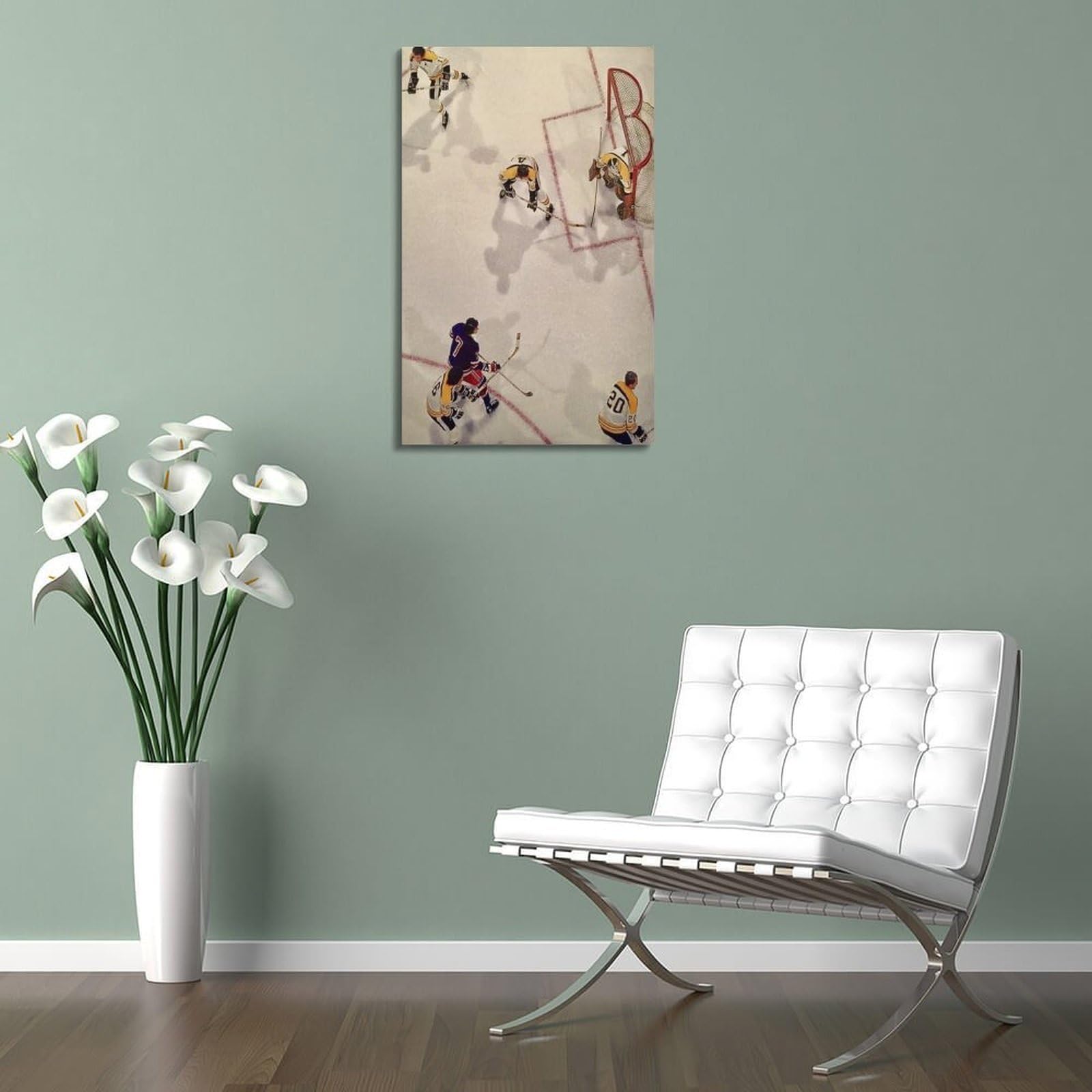 WIZIGM Stampa artistica da parete moderna su tela con immagine di documentario in stile documentario con scritta in inglese "Scramble in Front of Ice Hockey", 60 x 90 cm, con cornice