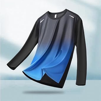 Men's Gradient Long Sleeve T-Shirts Loose Crewneck Athletic Workout Tops