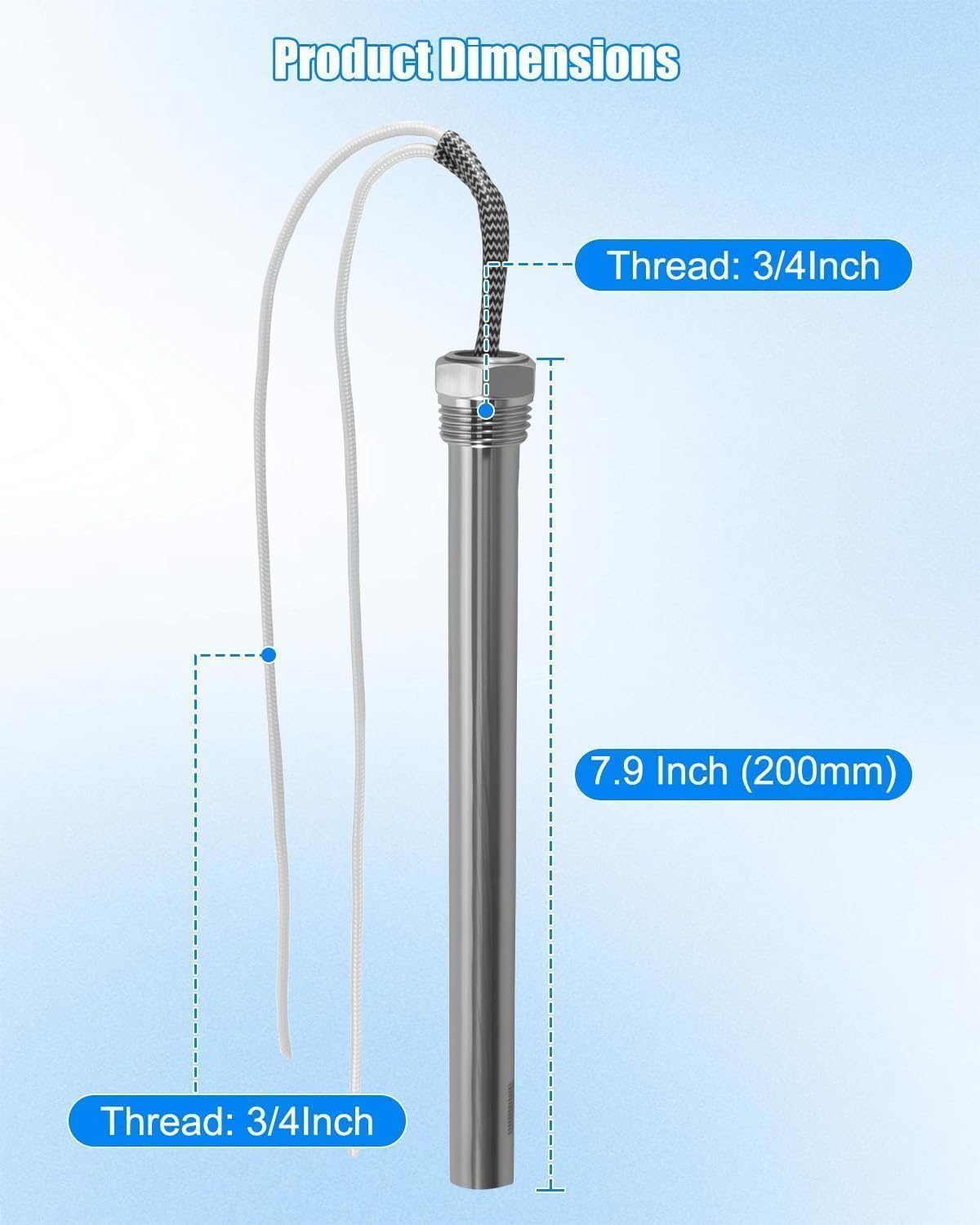 1500W 120V Immersion Cartridge Heater, Hot Rod Heating Element 304 Stainless Steel for Car Industry Food Processing Household etc, 3/4 Inch Thread