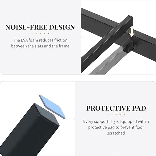 Miniatura 3 de Base de cama individual con estación de carga y luces LED, marco de cama de plataforma de metal negro con listones de acero resistente, cabecero y