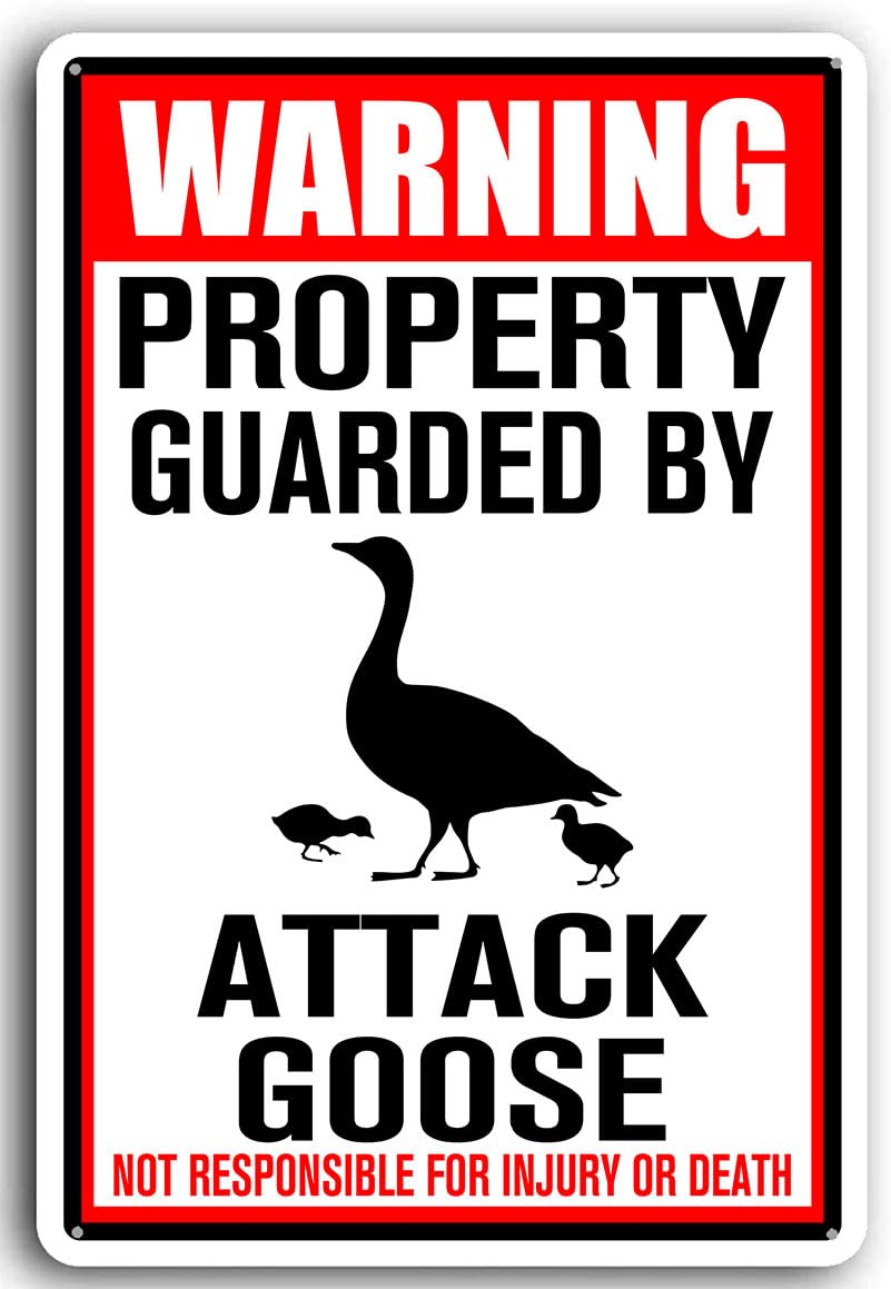 12"x8" Aluminum Warning Property Guarded by Attack Goose Sign Metal Beware for Yard Outdoor Use, Lover Gifts