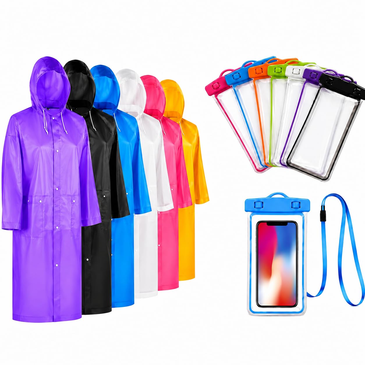 2-in-1 Waterproof Raincoat with Mobile Pouch Combo | Reusable Hooded Unisex Raincoat + Universal Waterproof Phone Pouch | Lightweight PVC Rain Wear for Men & Women | Travel, Bike, Hiking & Outdoor Use-image-38