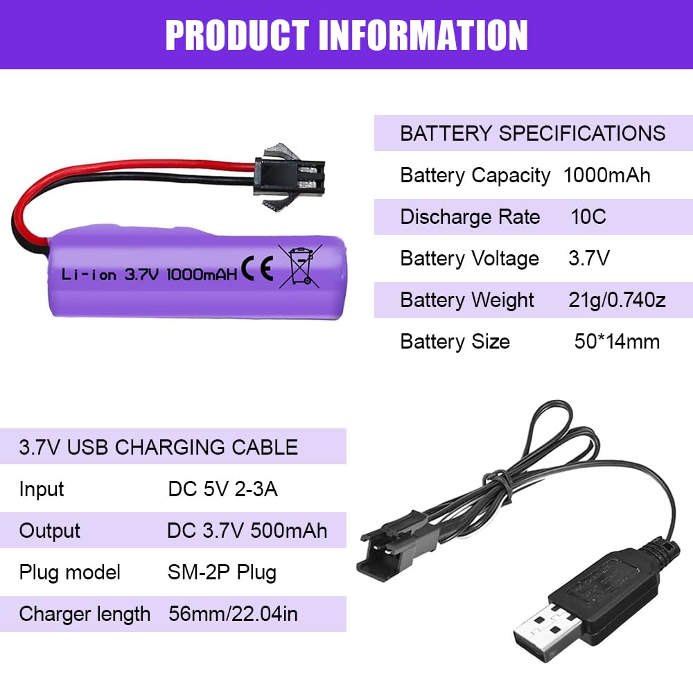 2 Pièces 3.7v 1200mAh Batterie Li-ION Rechargeable, Prise SM