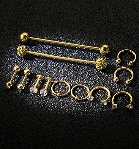 12Pcs Stainless Steel Industrial Barbell Cartilage Piercing Earrings for Women Men Hoop Helix Tragus Labret Piercing3