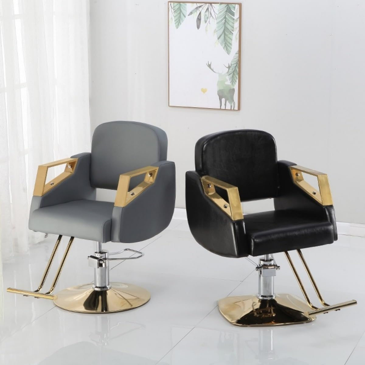 Sillón de peluquería para spas, Asiento Extra Ancho, Estructura Resistente, Altura Ajustable, Giro de 360°, Disco Cuadrado Gris.