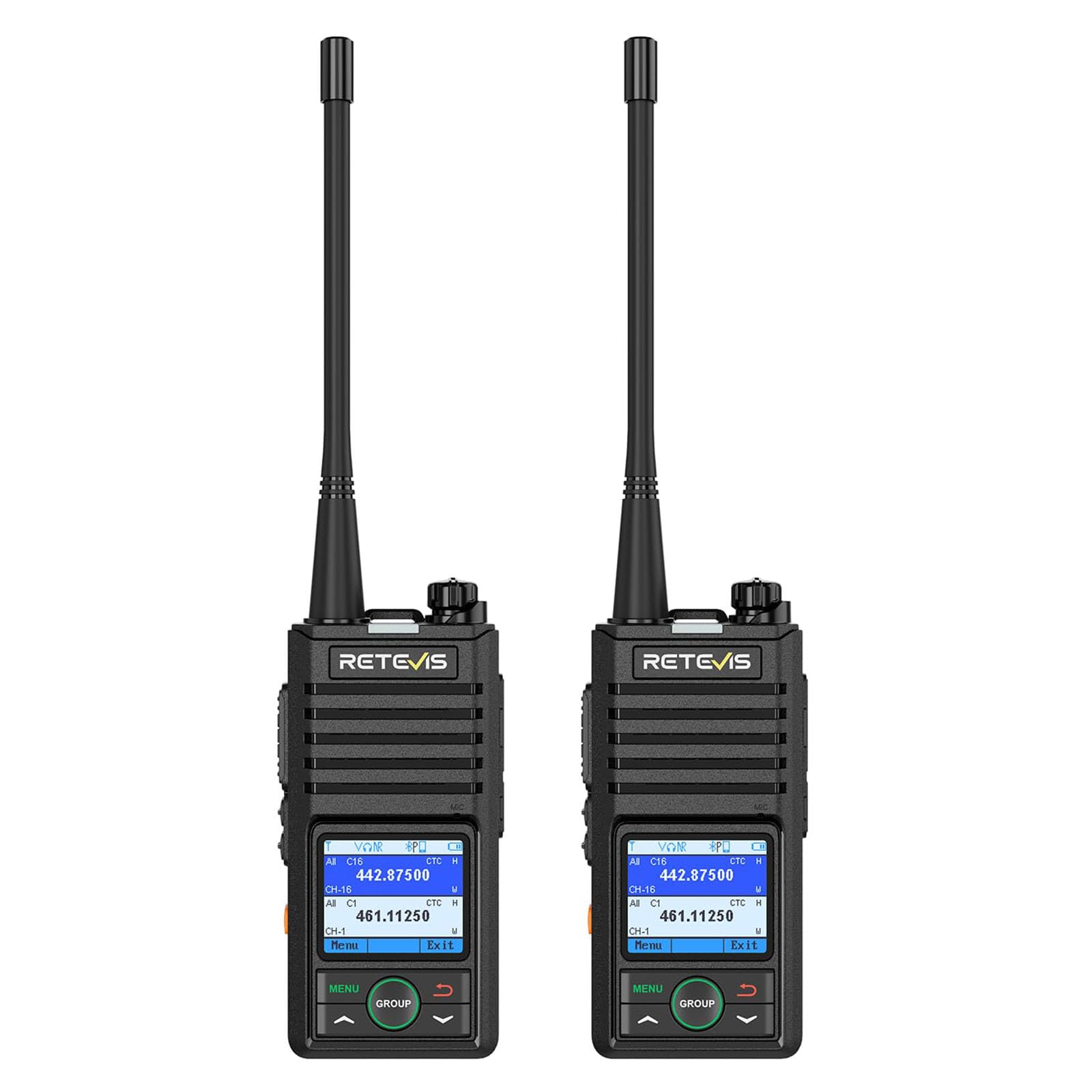 Retevis RB658 Walkie Talkie mit 1,77-Zoll-Bildschirm, Funkgerät APP-Steuerung, AI Noise-Cancelling, 1800 mAh, Walkie Talkies für Flotte, Fahrzeug Fahren (2 Teile, Schwarz)