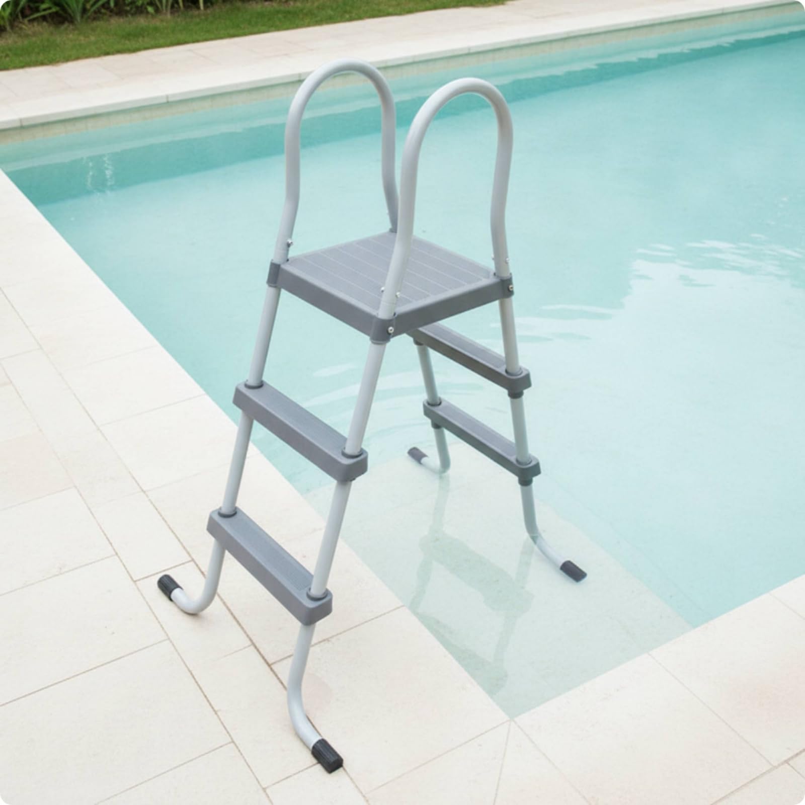 Qianly Scaletta con Corrimano Antiscivolo Curvo Attrezzatura per Proprietari di Piscina, 150cm, W036X 32mm Diametro Scala A Piattaforma A Quattro Gradini