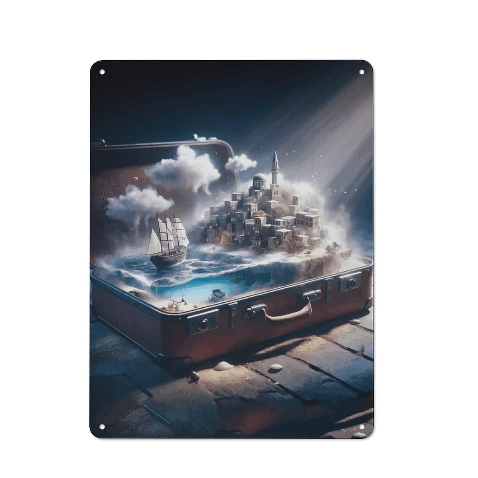 Junmoney Style-17 Island In A Suitcase Retro Metal Sign 40X30cm For Garage Or Workshop, With Clear Retro Wall Decor Character
