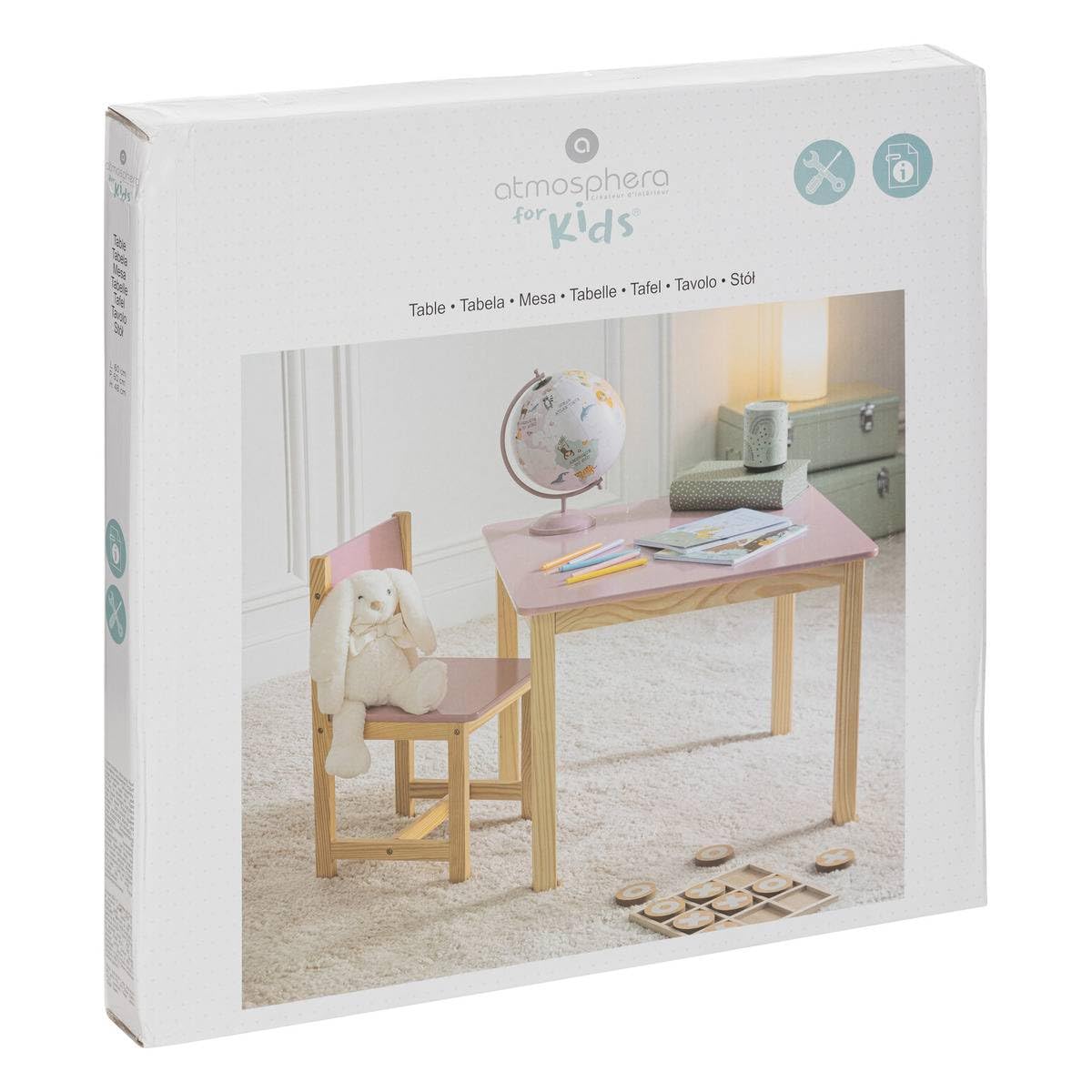 Table carrée pour Enfant en Bois Rose et Naturel H 54.5 cm - Atmosphera
