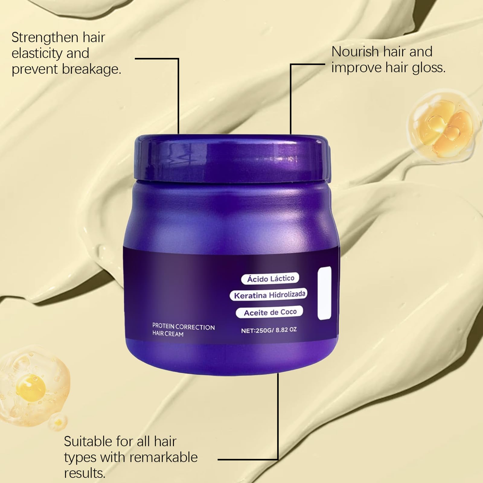 Haarglättungscreme 250 ml Lila Protein Korrektur Haarcreme Seidiger Glanz