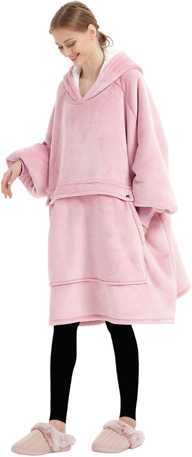KFUBUO Wearable Blanket Hoodie for Adult Sherpa Oversized Hoodie Sweatshirt Blanket with Pockets Birthday Gifts for Women Pink - Image 3