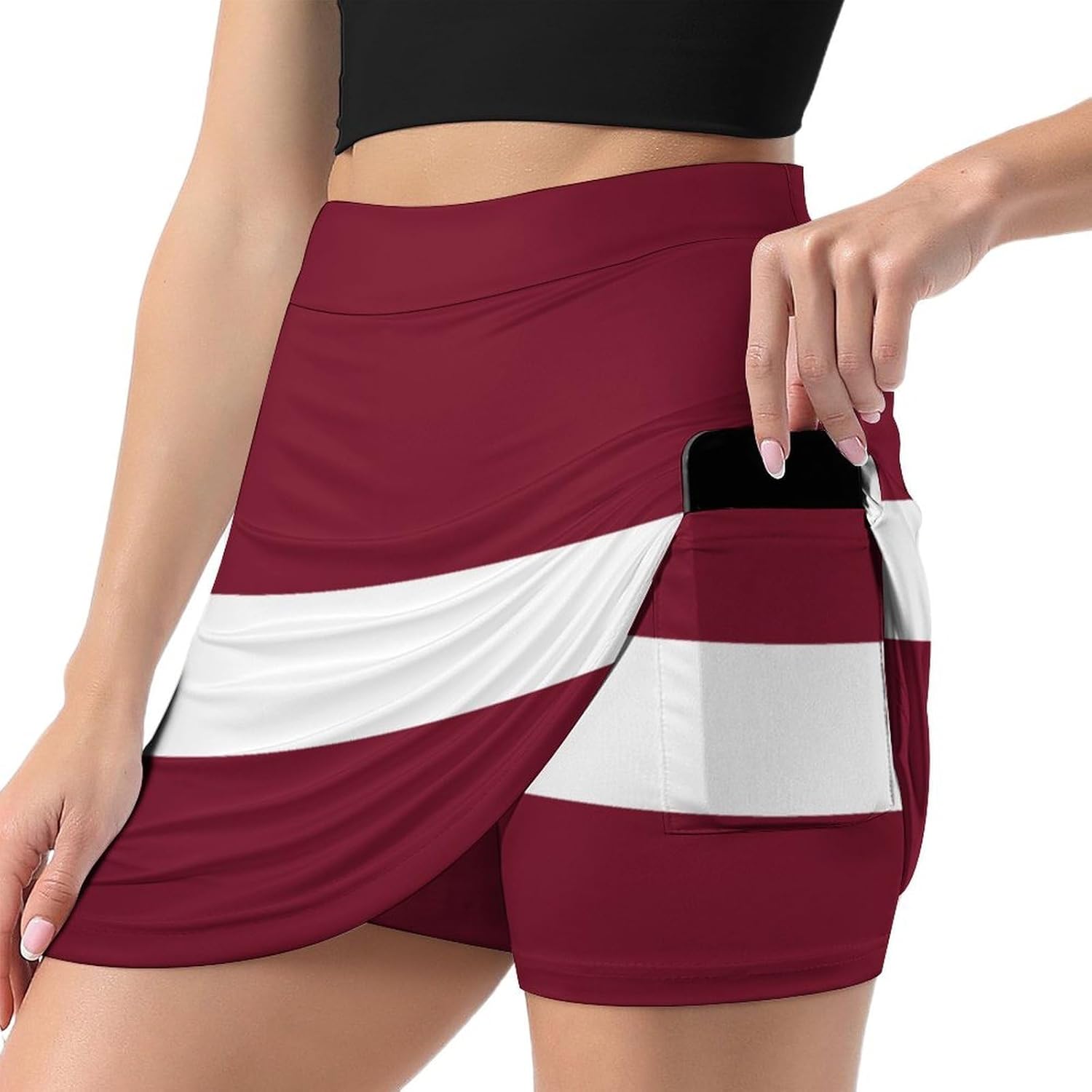 Fattyeery Women's Athletic Skorts Liberia Flag Lightweight Skirts Inner Shorts with Pocket Tennis Workout Sports Skort
