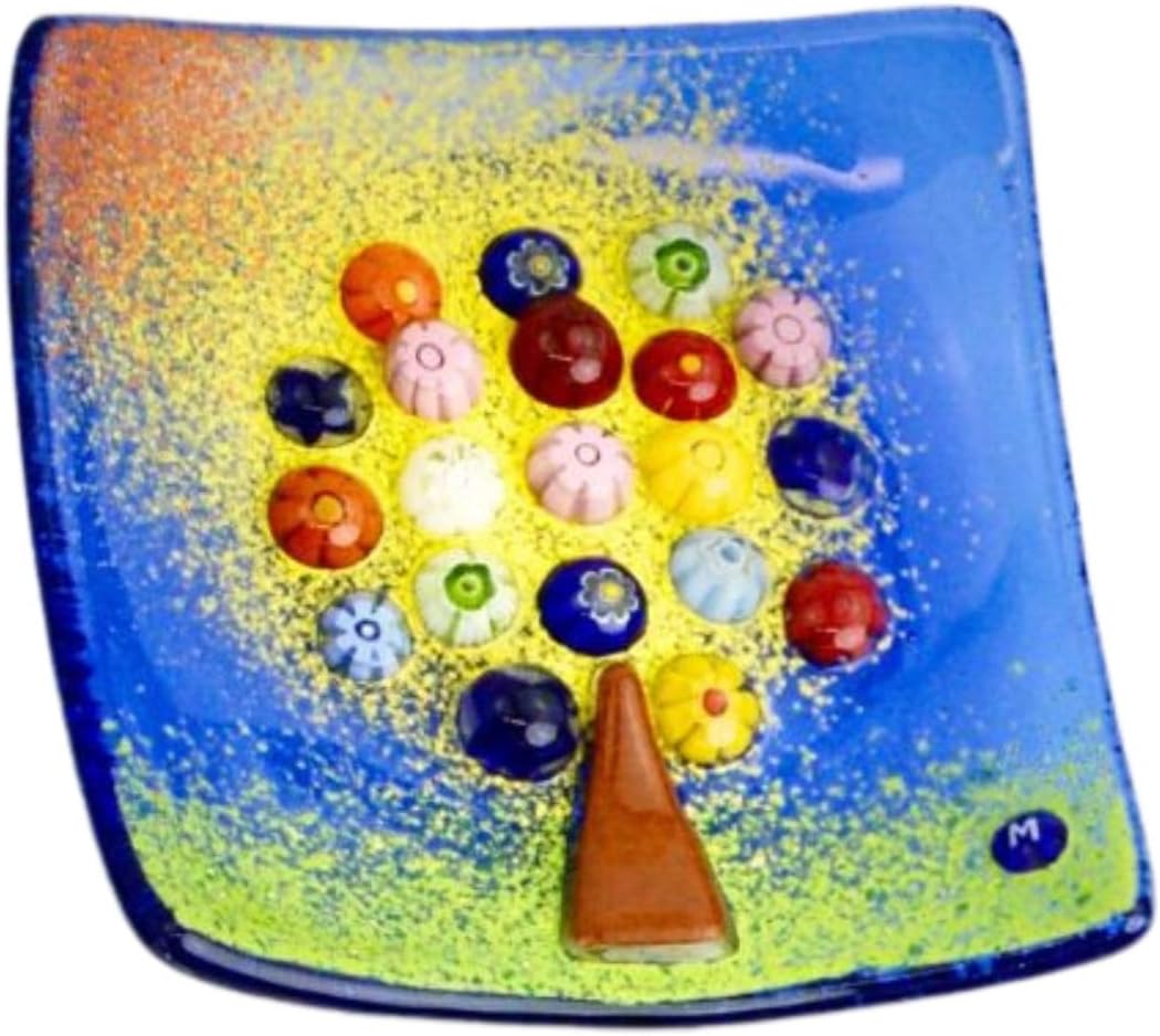 MY ITALIAN DÉCOR Murano Glass Tree of Life Dish, Sky Blue, Decorative Dish, Jewelry Tray, Jewelry Holder, Made in Italy (Large)