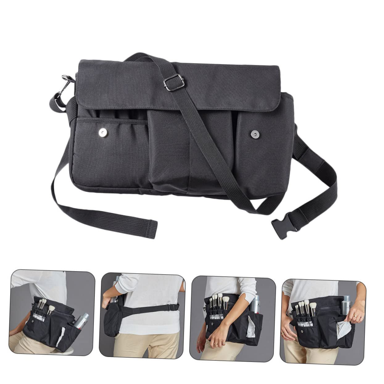 Borsa Porta Trucchi da Viaggio in Tela Ampio Spazio e Cinturino da Cintura Pratica e Raffinata per Organizzare Pennelli e Cosmetici