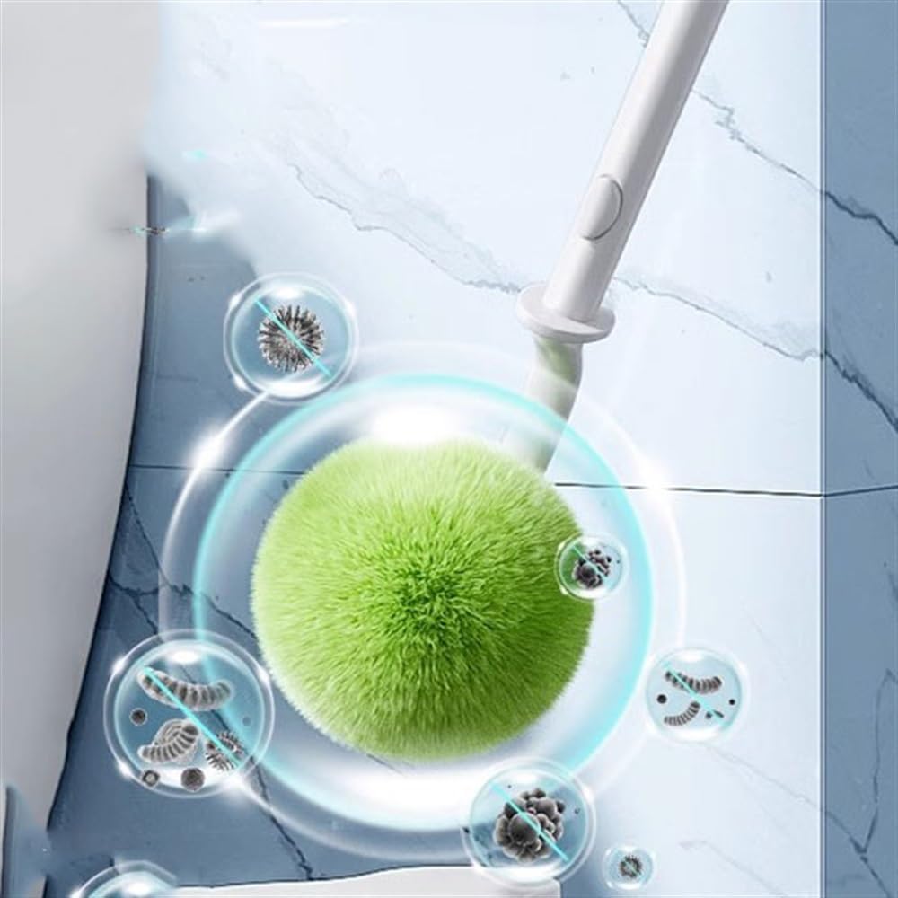 Escobillas de Baño Cepillo Tipo Bola de Pelo Verde, Cepillo de baño de pie, Juego de portaescobilla de baño suspendido Transpirable, Cepillo de baño de Mango Largo Escobilla WC