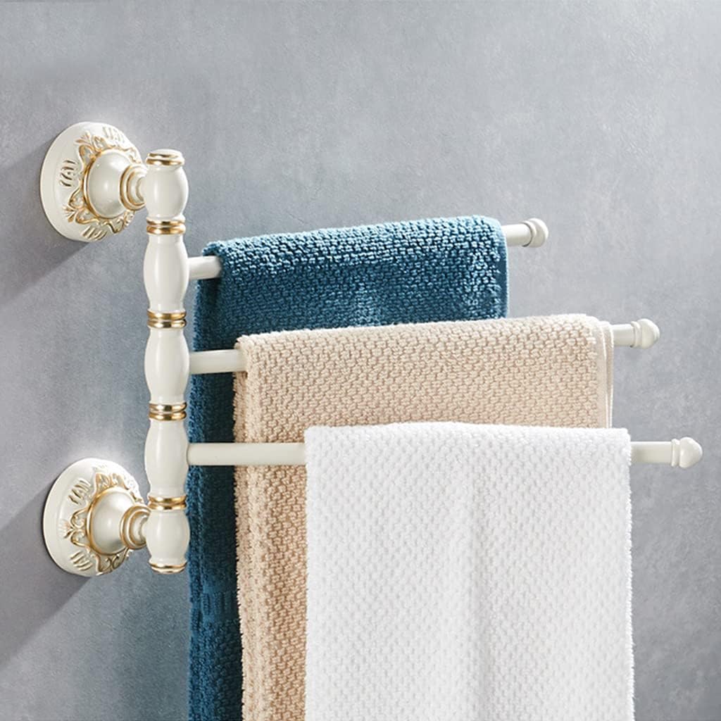 Folding Arm Swivel Towel Rack Bar Rails, Vintage Swing Out for Bathroom,White Carving European Style Bars,Wall Mount Drying Racks(2Bars)