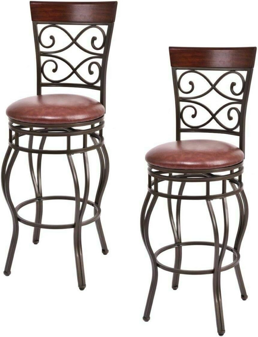 COSTWAY Bar Stools Set of 2, 360 Degree Swivel, 30" Bar Height Bar Stools, Leather