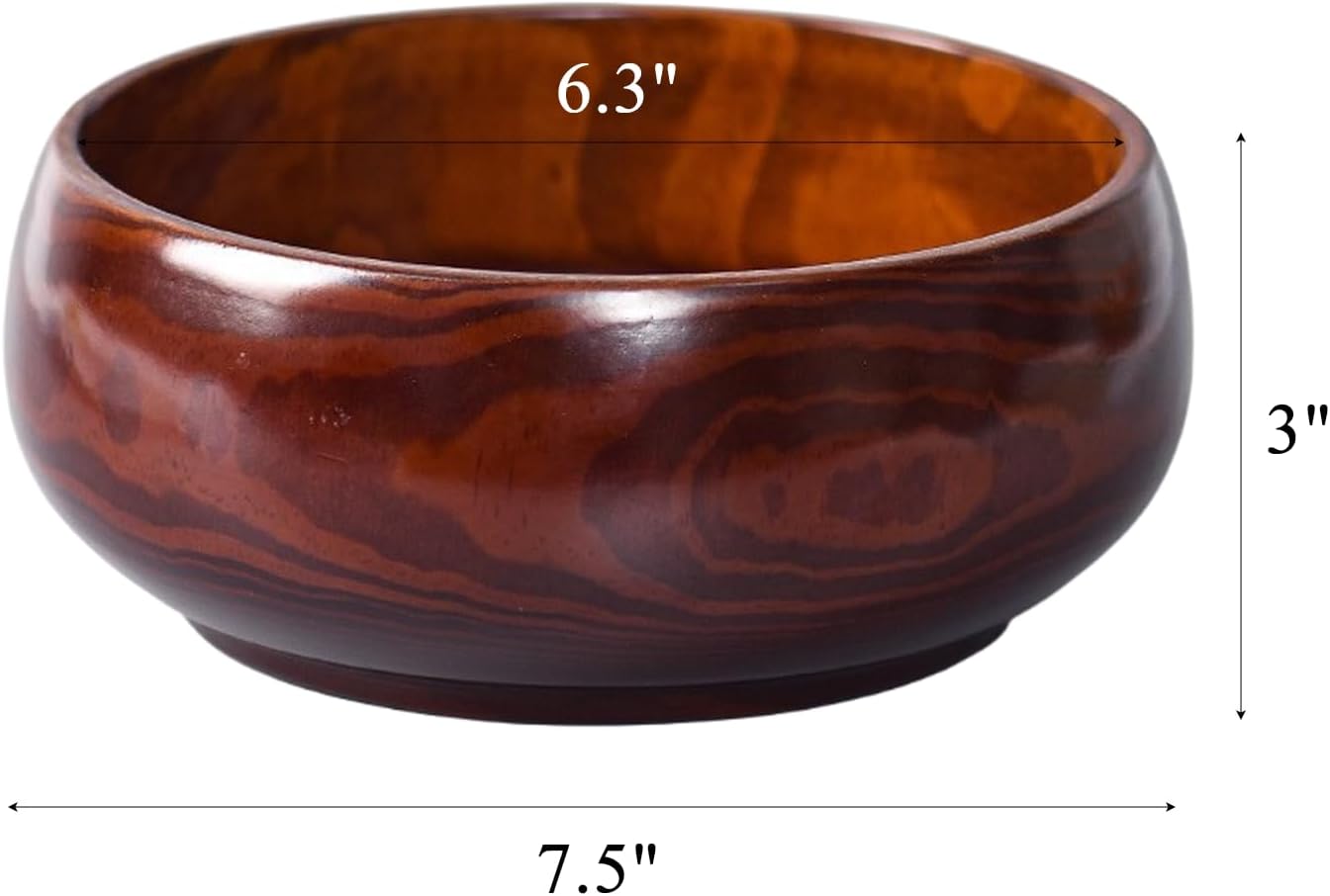 7.5" Solid Sour Jujube Wood Decorative Bowl with Swirling Grain, Hand-Carved from One Piece, Built to Last, Rustic Round Wooden Bowl for Entryway Table, Countertop Decor, 7.5" dia. x 3" H