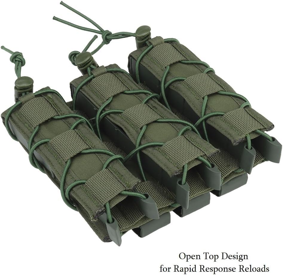 Triple Extended MP5 MP7 Mag Pouch, 3 Molle Long 9mm Tactical Magazine Holster Quick Pull Flashlight Holder Belt Vest Mount