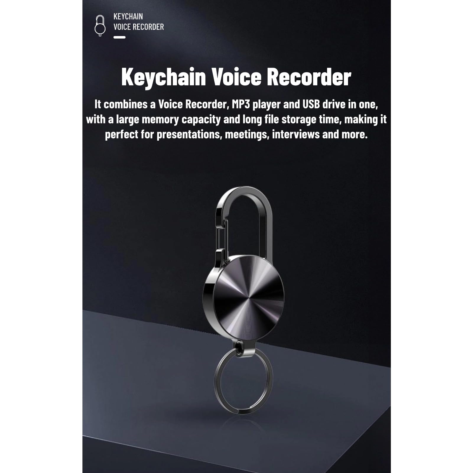 Enregistreur à Commande Vocale, Enregistreur de Poche, Conception de Mini Porte-clés, Réduction du Bruit HD sans Perte, Lecteur MP3, Cadre en Métal pour Réunions éducatives,