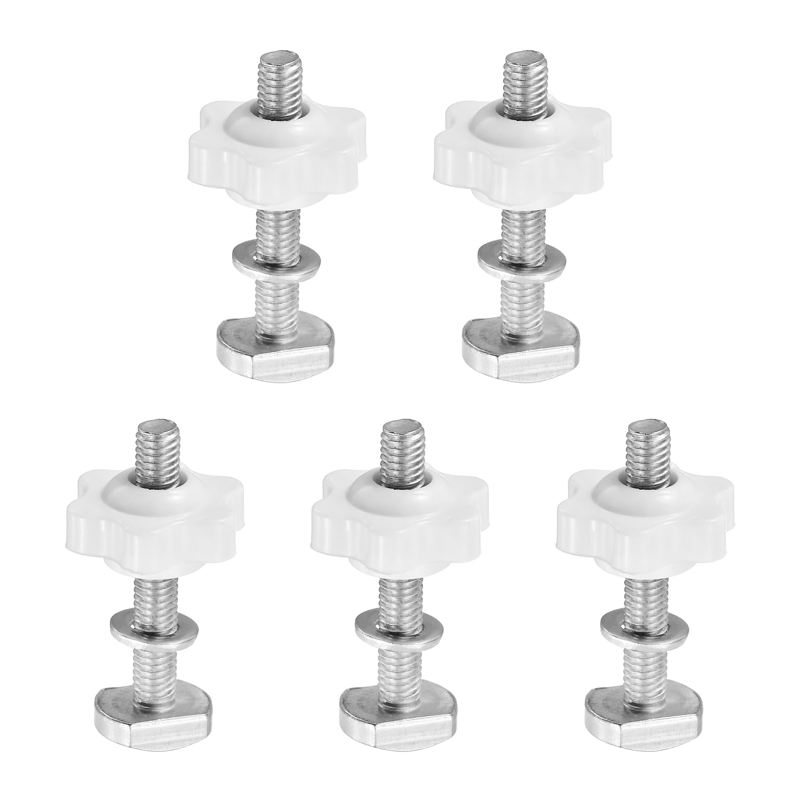 PATIKIL t Track Bolts Knob Kit, 5 Set M6 x 40mm x 25mm Threaded Bolts with Washers and 6-Star Knobs Nuts t Track Accessories for Woodworking Jigs and Fixtures, Silver White
