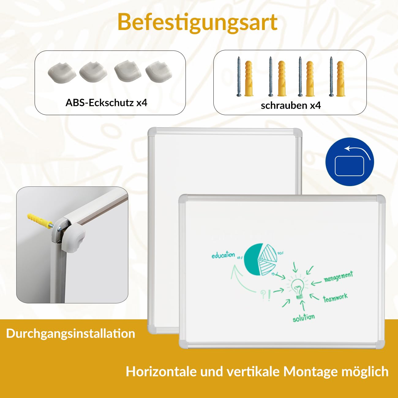 DEVELOP Magnetisches Whiteboard 45x60 cm mit Aluminiumrahmen, Starke, langlebige Tafel für Wandmontage, Inkl.4 Magnete, Boardmarker, Schwamm, magnetisches Lineal Für Büro, Schule & Zuhause
