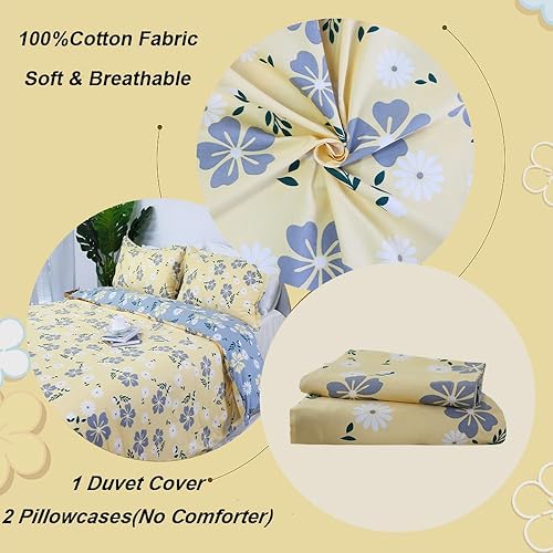 Miniatura 2 de Usfivefam Juego de funda de edredón de algodón floral, tamaño Queen, juego de funda de edredón reversible de 3 piezas, estilo jardín botánico, ultra