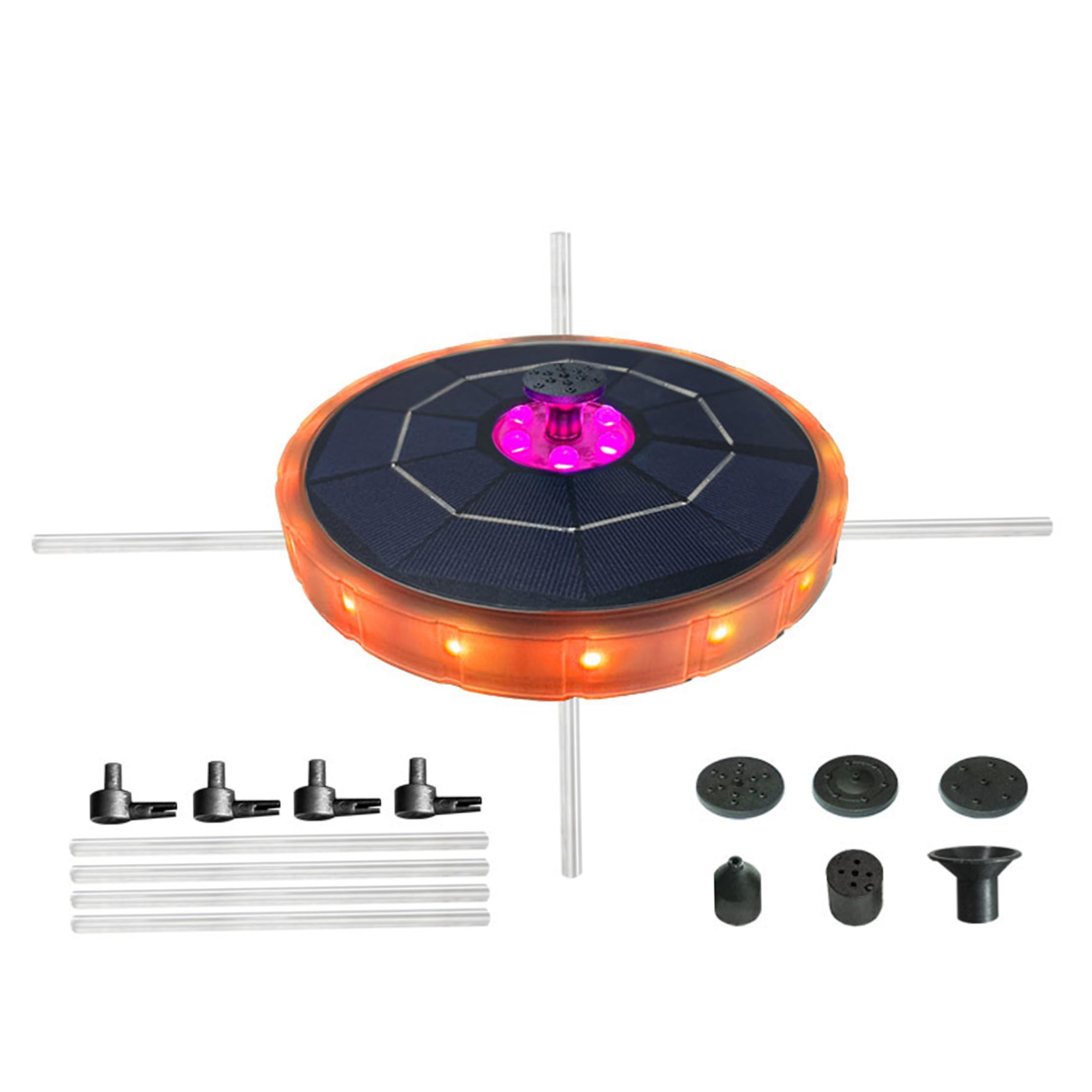 Pond Fountains, Bathtub Fountain, Solar Fountain For Bird Bath, Floating Bathtub With Colorful Led Lights & Anti-clog Design, Solar Water, Black