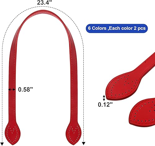 Miniatura 2 de 12PCS Bag Handles for Bag Making,23.4" PU Leather Straps for Handbag,Purse Handles for Crochet Bags 6 Colors