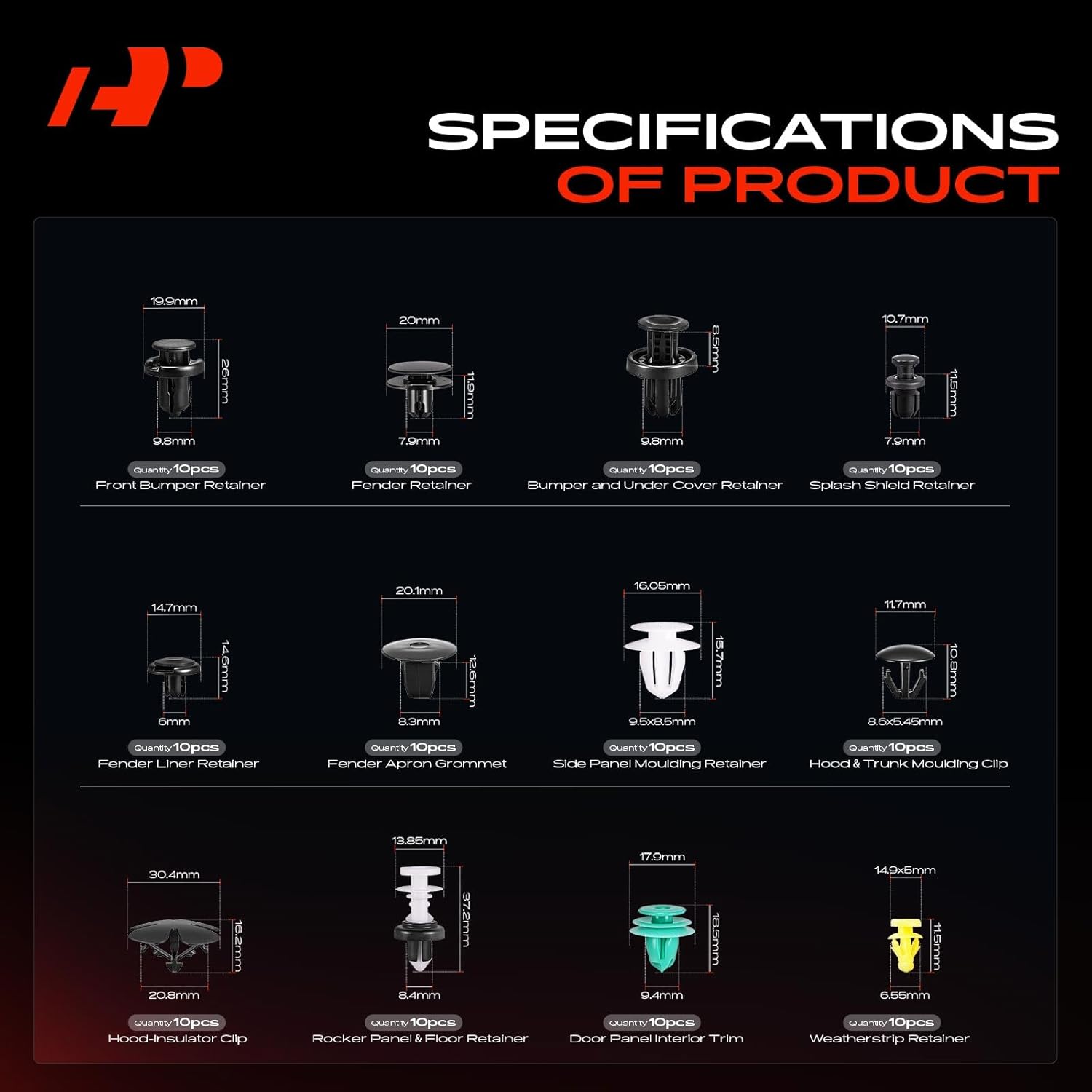 A-Premium 240Pcs 42.24 oz Nylon Bumper Retainer Clips Fender Fasteners Door Trim Panel Molding Hood Weatherstrip Auto Push Pin Plastic Rivets Kit Compatible with Honda CRV 2012-2016, with Removal Tool