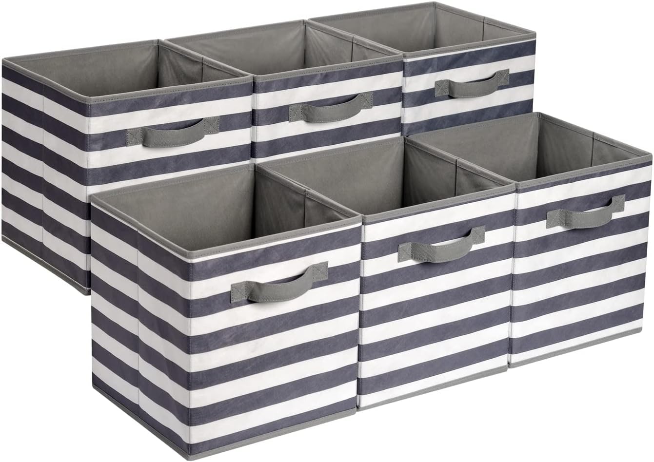 Amazon Basics Collapsible Fabric Storage Bins with Handles, Cube Organizer for Home Organization, White/Light Grey Stripe, 10.5"x10.5"x11" (Pack of 30) White/ Light Grey Stripe 10.5"x10.5"x11" (Pack of 30)