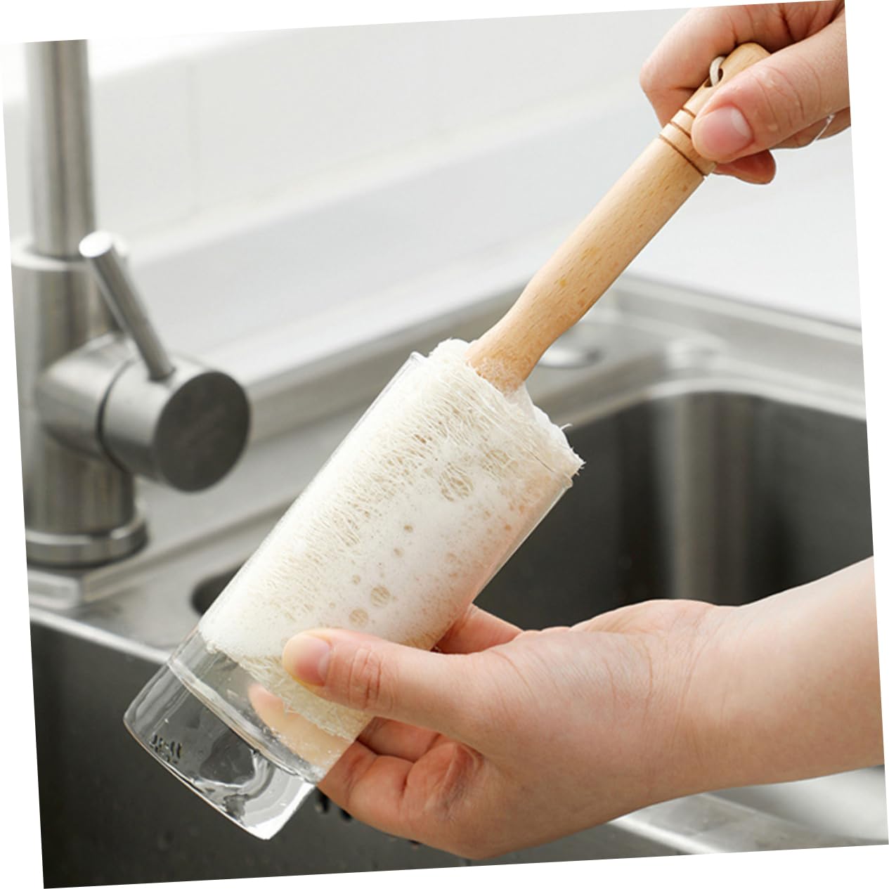 IMIKEYA 3 Set Spazzola Per La Pulizia Della Luffa Spazzola Per La Pulizia Delle Pentole Scovolino Da Cucina Detergente Per Bottiglie D'acqua Spazzola Da Cucina Di Legno Beige 3 Pezzi * 3