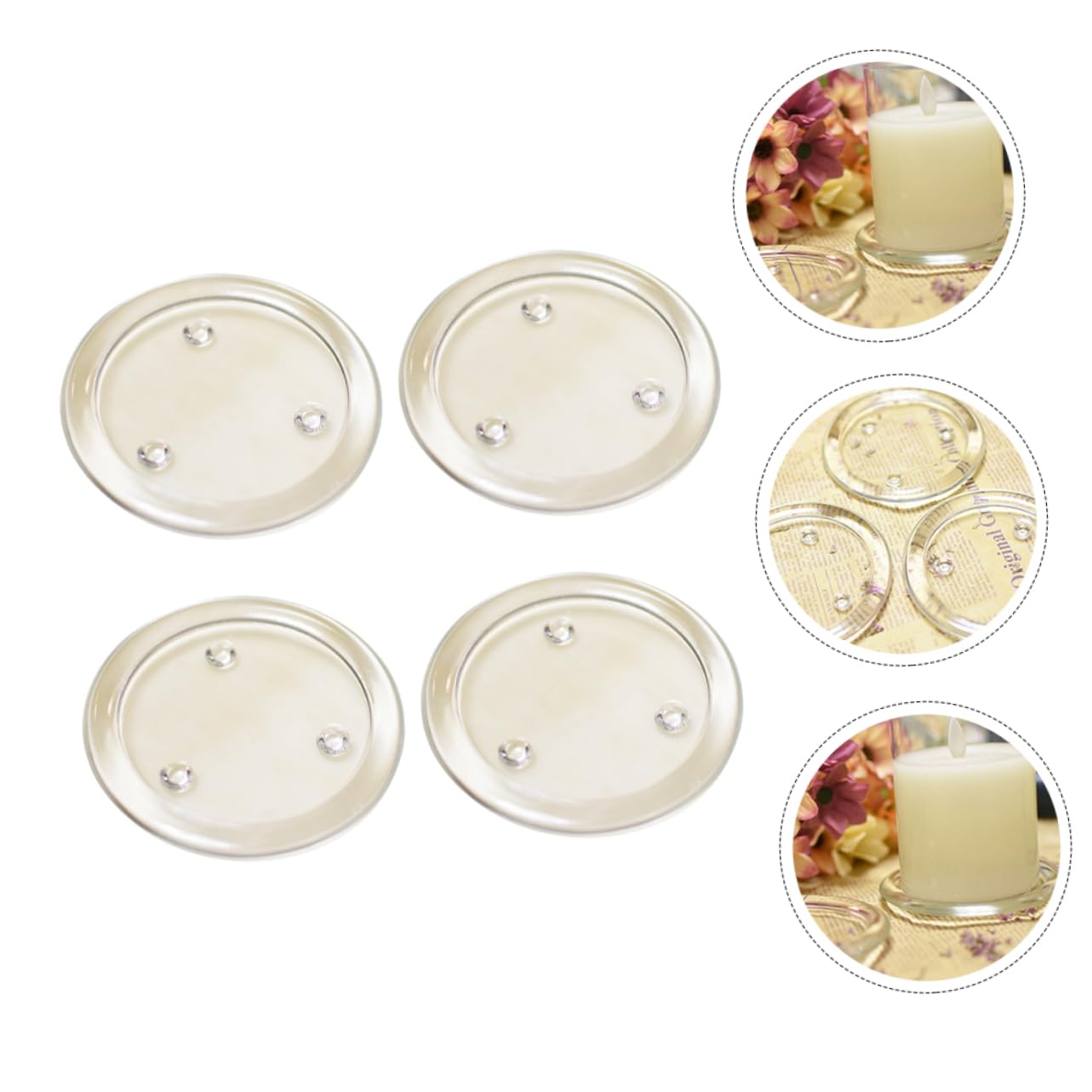 4 Supporti Rotondi in Vetro per Candele, Bianco, 4 Pezzi