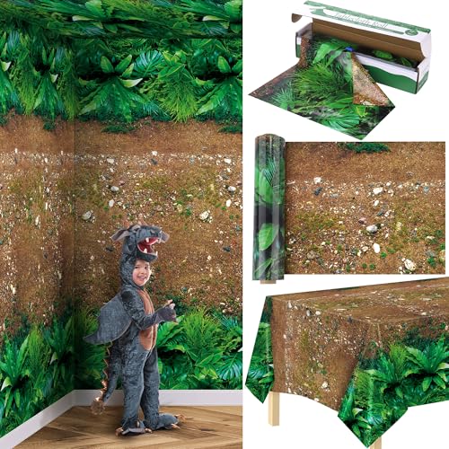Image of Kochorie 100 Ft x 54 Inch Forest Path Plastic Tablecloth Roll Safari Dinosaur Jungle Table Cover with Cutter Box for Birthday Baby Shower Party Supplies