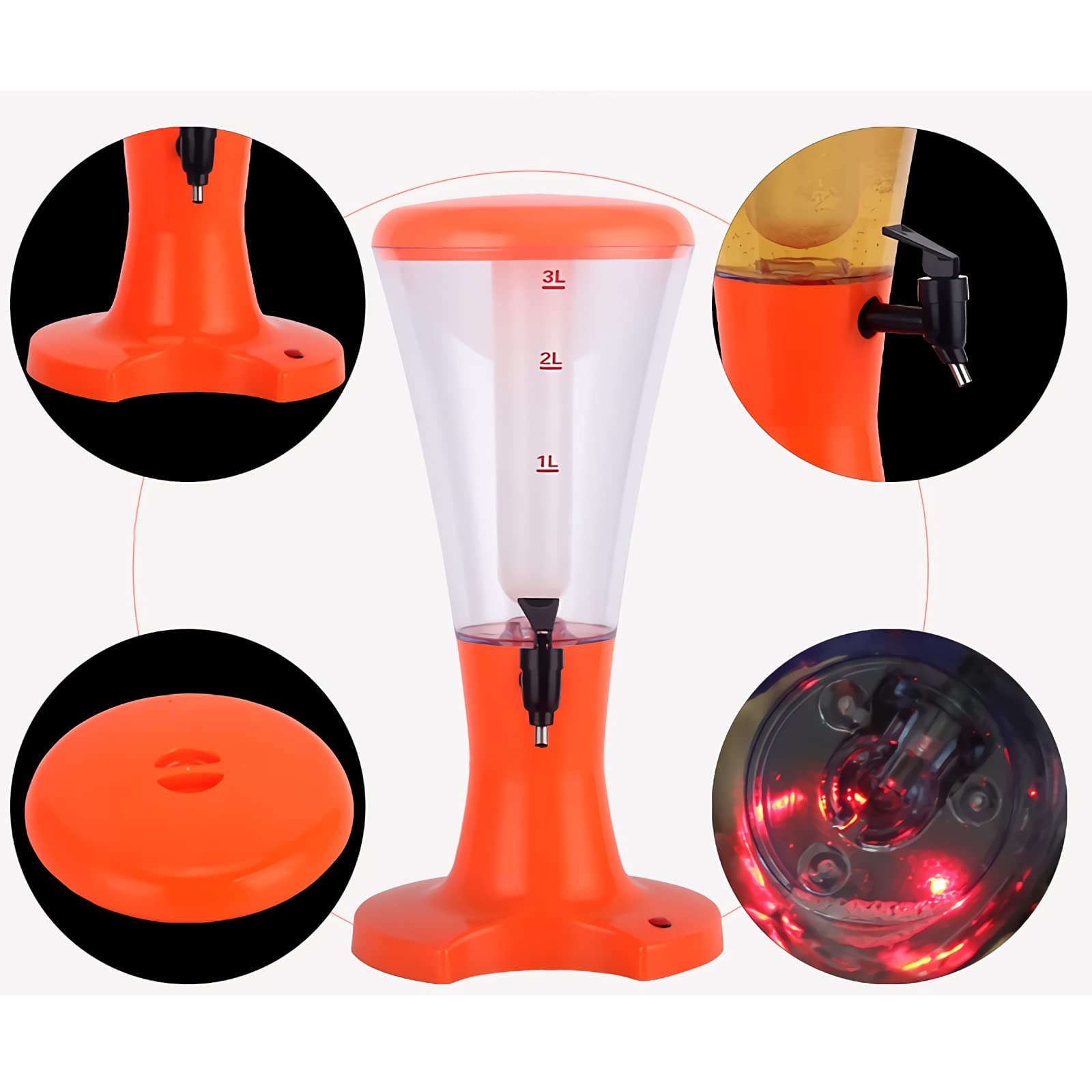 Distributore di Torri da Birra Dispenser della torre della birra 3L Dispensatore della bevanda della torre della birra fredda della birra con tubo di ghiaccio, luci del LED e rubinetto for la barra de